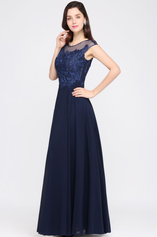 MISSHOW offers gorgeous Dark Navy Jewel party dresses with delicately handmade Appliques in size 0-26W. Shop Floor-length prom dresses at affordable prices.
