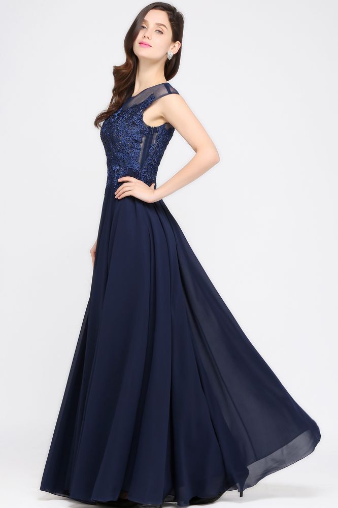 MISSHOW offers gorgeous Dark Navy Jewel party dresses with delicately handmade Appliques in size 0-26W. Shop Floor-length prom dresses at affordable prices.