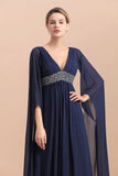 Navy Long Sleeve Chiffon Mother Of the Bride Dress With Ruffles Online-misshow.com