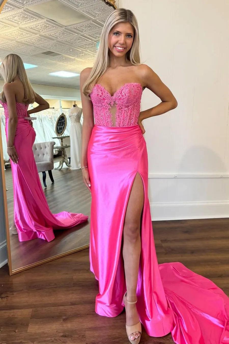 Navy Mermaid Sweetheart Long Corset Prom Dress with Slit