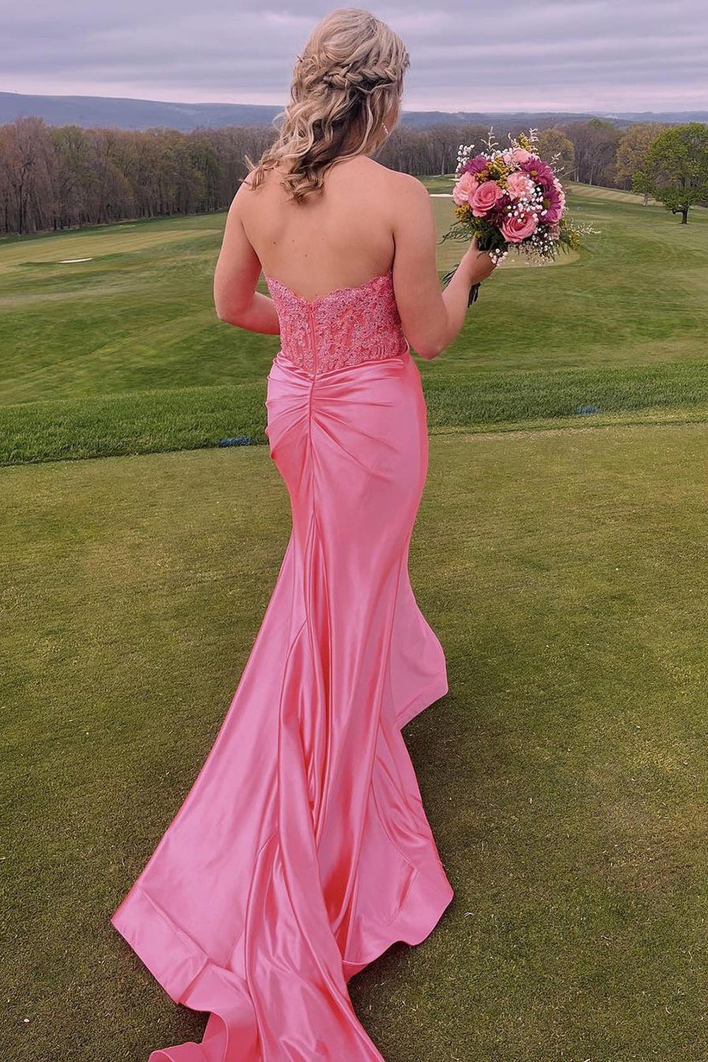 Navy Mermaid Sweetheart Long Corset Prom Dress with Slit