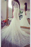 Neck Sleeveless Pretty Mermaid Gown With Deep V Back Long Lace Elegant Wedding Dresses