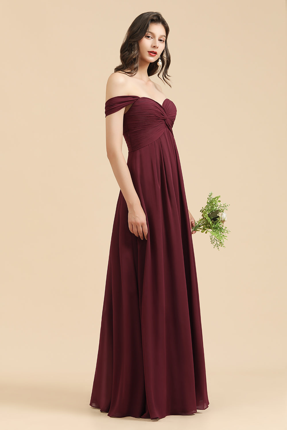 New Arrival A-line Off-the-shoulder Sweetheart Burgundy Long Bridesmaid Dress-misshow.com