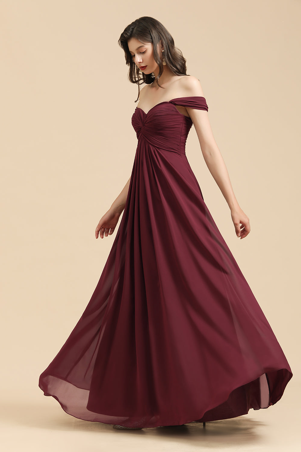New Arrival A-line Off-the-shoulder Sweetheart Burgundy Long Bridesmaid Dress-misshow.com