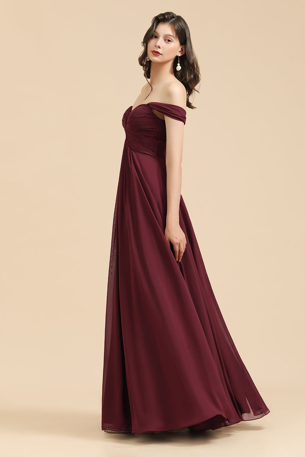 New Arrival A-line Off-the-shoulder Sweetheart Burgundy Long Bridesmaid Dress-misshow.com