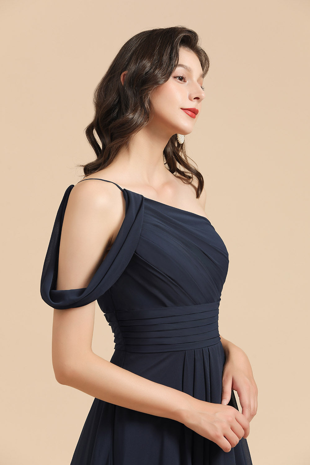 New Arrival Black One Shoulder A-line Long Bridesmaid Dress-misshow.com