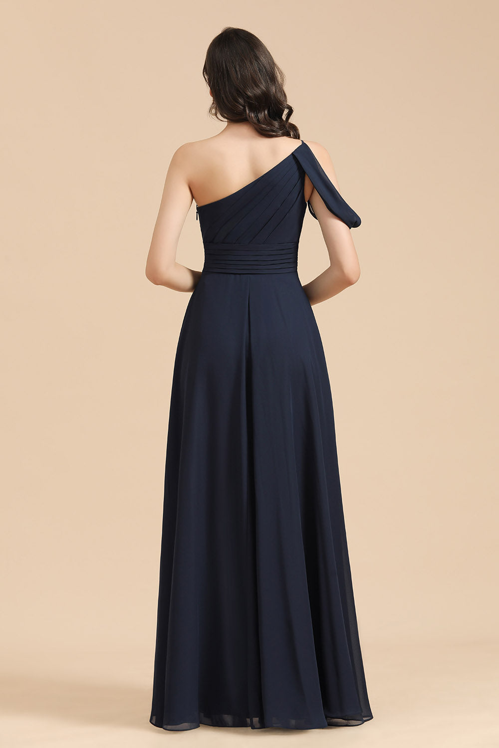 New Arrival Black One Shoulder A-line Long Bridesmaid Dress-misshow.com
