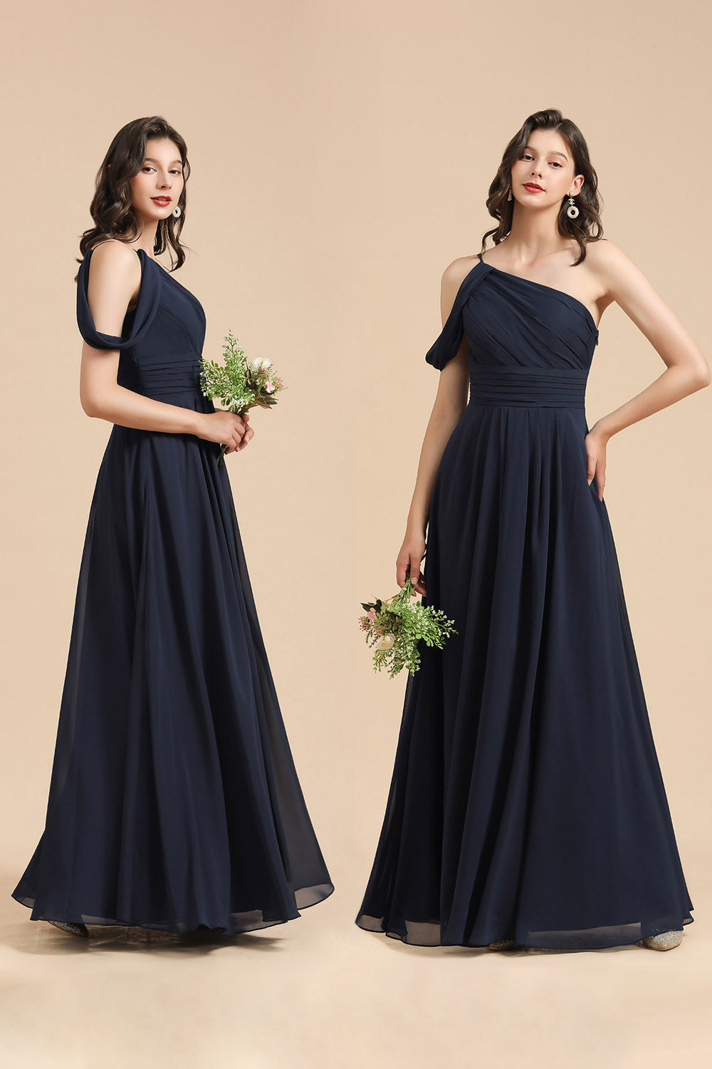 New Arrival Black One Shoulder A-line Long Bridesmaid Dress-misshow.com