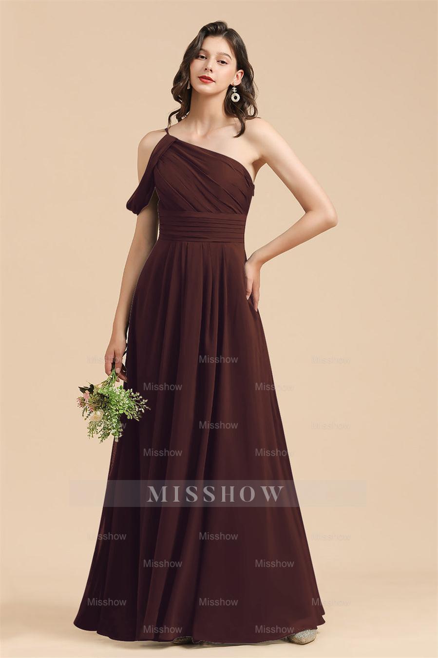 New Arrival Black One Shoulder A-line Long Bridesmaid Dresses