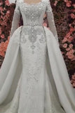 New Arrival Long Sleeves Mermaid Wedding Dress with Overskirt-misshow.com