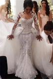 New Arrival Long Sleeves Sheath Wedding Dress s Bridal Wears with Detachable Train