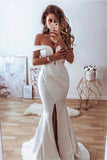 New Arrival Off-the-Shoulder Split Front Mermaid Wedding Dress