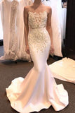 New-Arrival Sheer Neck Sleeveless Sweep Train Satin Pretty Mermaid Elegant Wedding Dresses