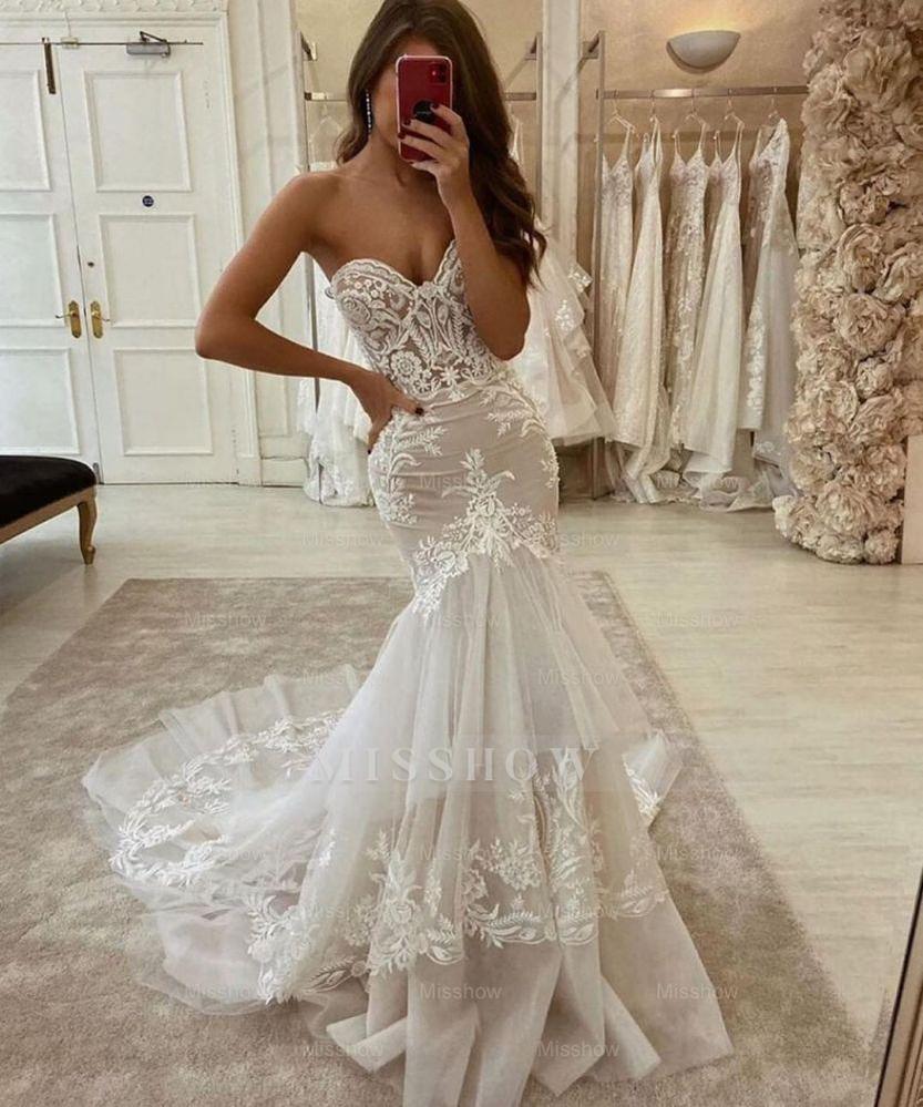 New Arrival Sweetheart Tulle Lace Mermaid Wedding Dress Two layer Trailing New Arrival Sweetheart Tulle Lace Mermaid Wedding Dress Two layer Trailing