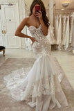 New Arrival Sweetheart Tulle Lace Mermaid Wedding Dress Two layer Trailing