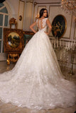 New Elegant Long A-line V-neck Sleeveless Wedding Dresses With Lace-misshow.com