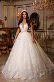 New Elegant Long A-line V-neck Sleeveless Wedding Dresses With Lace-misshow.com