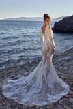 New Long Mermaid Lace Wedding Dresses With Long Sleeves-misshow.com