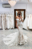 New Long Mermaid Off-the-shoulder Lace Sleeveless Wedding Dresses-misshow.com