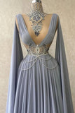 Noble high neck sleeveless a-line 100D-chiffen prom dresses with beads-misshow.com