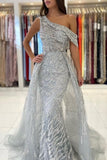 Noble oneshoulder sleeveless mermaid lace prom dress sequied-misshow.com