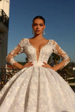 Noble sweetheart 3/4 length sleeves ball gown lace wedding dress rhinestones-misshow.com