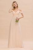 Looking for Bridesmaid Dresses in 100D Chiffon, A-line style, and Gorgeous Lace work  MISSHOW has all covered on this elegant Off Shoulde straps Aline Bridesmaid Dress Chiffon Maid of Honor Dress.