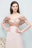 MISSHOW offers Off-shoulder A-line Sweetheart Spaghetti Long Sequins Chiffon Prom Dresses at a cheap price from Rose Gold, 30D Chiffon,Sequined to A-line Floor-length hem. Stunning yet affordable Sleeveless Prom Dresses,Evening Dresses.