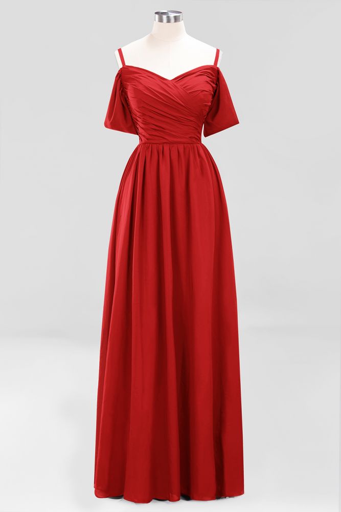 Off-the-Shoulder A-line Chiffon Bridesmaid Dress Floor-Length Wedding Guest Dress | MISSHOW Off-the-Shoulder A-line Chiffon Bridesmaid Dress Floor-Length Wedding Guest Dress | MISSHOW