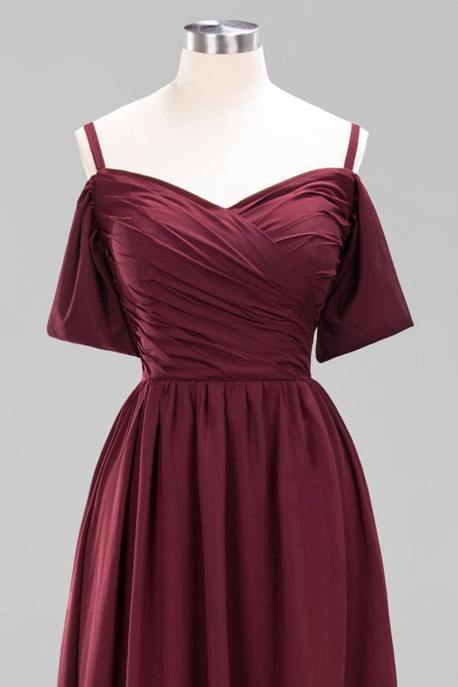 MISSHOW offers Off-the-Shoulder A-line Chiffon Bridesmaid Dress Floor-Length Wedding Guest Dress at a good price from Misshow