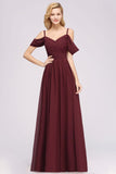 Off-the-Shoulder A-line Chiffon Bridesmaid Dress Floor-Length Wedding Guest Dress