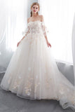 Off-the-shoulder Aline Ball Gown Floor Length Appliques Tulle Wedding Dress