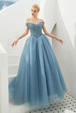 Looking for Prom Dresses,Evening Dresses,Homecoming Dresses,Quinceanera dresses in Tulle, A-line,Ball Gown,Princess style, and Gorgeous Beading,Rhinestone work  MISSHOW has all covered on this elegant Off the Shoulder aline Princess Ball Gown Tulle Floor Length Beadings Party Gown Lace-up.