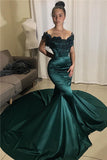 Off-the-shoulder Appliques Mermaid Evening Gowns | Brushtrain Formal Dress-misshow.com