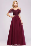 Off the Shoulder Burgundy Aline Bridesmaid Dress Floor Length Tulle Evening Maxi Gown