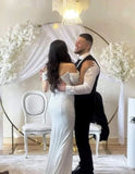 Off the Shoulder Chapel Sequined Floor Length Wedding Dress-misshow.com