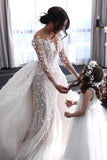 Off-the-Shoulder Deep V-Neck Wedding Dress with Overskirt-misshow.com