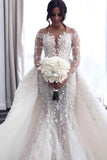 Off-the-Shoulder Deep V-Neck Wedding Dress with Overskirt-misshow.com