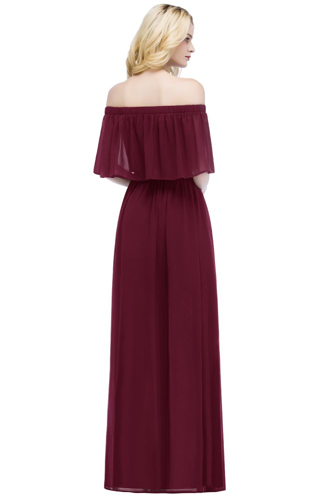 Looking for Prom Dresses,Evening Dresses,Homecoming Dresses,Bridesmaid Dresses,Quinceanera dresses in 100D Chiffon, A-line style, and Gorgeous  work  MISSHOW has all covered on this elegant Off-the-Shoulder Floor Length Chiffon Evening Dress Sleeveless Prom Dress.