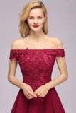 MISSHOW offers Off the Shoulder Floral Lace Short Homecoming Dress Burgundy Knee Length Chiffon Evening Dress at a good price from Misshow