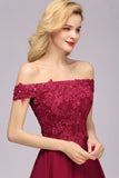 MISSHOW offers Off the Shoulder Floral Lace Short Homecoming Dress Burgundy Knee Length Chiffon Evening Dress at a good price from Misshow