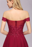 MISSHOW offers Off the Shoulder Floral Lace Short Homecoming Dress Burgundy Knee Length Chiffon Evening Dress at a good price from Misshow