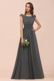 Off the Shoulder Front Side Split Bridesmaid Dress A-line Wedding Guest Dress-misshow.com