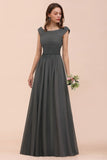 Off the Shoulder Front Side Split Bridesmaid Dress A-line Wedding Guest Dress-misshow.com