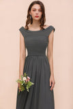 Off the Shoulder Front Side Split Bridesmaid Dress A-line Wedding Guest Dress-misshow.com