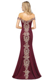 Looking for Prom Dresses,Evening Dresses,Homecoming Dresses,Bridesmaid Dresses,Quinceanera dresses in Healthy cloth, Mermaid style, and Gorgeous Lace,Rhinestone work  MISSHOW has all covered on this elegant Off the Shoulder Gold Appliques Mermaid Evening Gowns Slim Prom Dress.