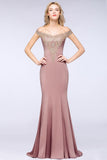 Off the Shoulder Gold Appliques Mermaid Evening Gowns Slim Prom Dress