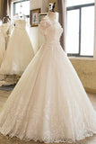 Off-the-Shoulder Lace Tulle 1/2 Sleeves Wedding Dress-misshow.com