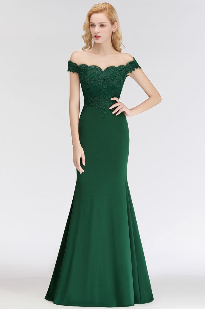 Gorgeous Mermaid Off-the-Shoulder Long Sleeves Applique Satin Prom Dresses
