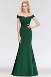 Off-the-shoulder Long Appliques Satin Mermaid Prom Gown Bridesmaid Dresses